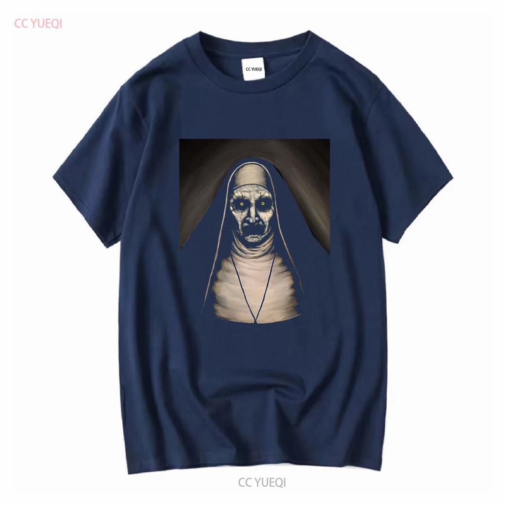 Maglietta Horror Spaventosa The Nun Valak Conjuring Fan Film Insidious Maniche Lunghe o Corte Vintage Lavata Unisex Morbida Moda