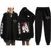 Unisex Winter Casual Sport Set With Anime Print Hooded Zip-Up Sweatshirt Jogger Pants Cotton Blend