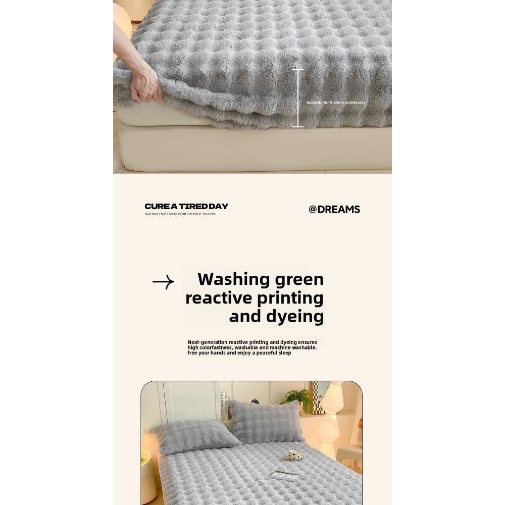 Class A Bubble Fleece Solid Color Fitted Sheet Thickened Mattress Protector Cover Fleece Bed Sheet Single Piece