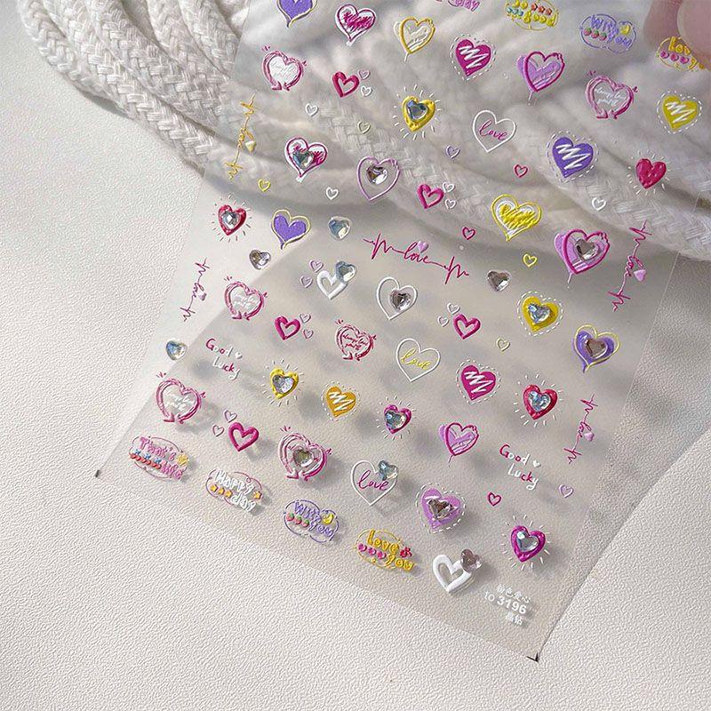 

Nail Sticker Tomoni Adhesive Dopamine Bright Crystal Pink Heart 3196