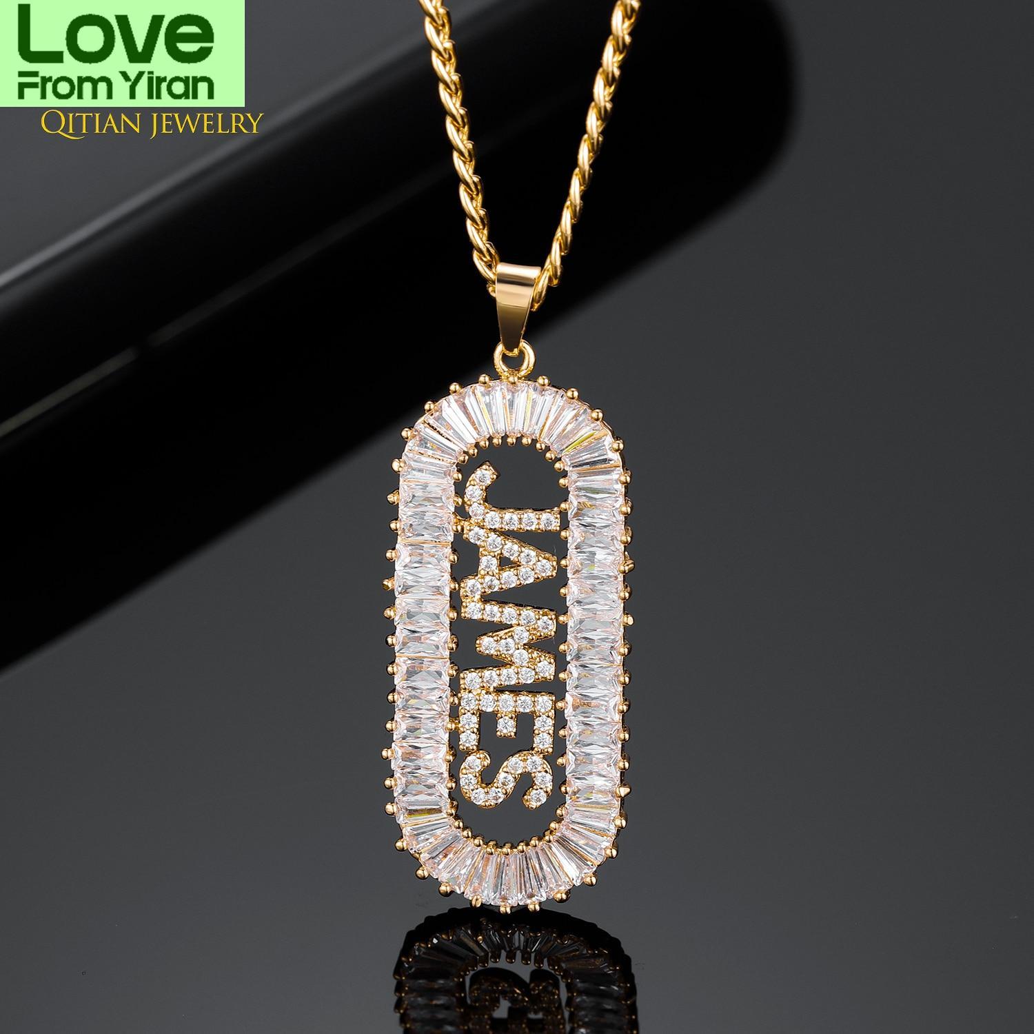 

Хип-хоп пользовательские буквы имени ожерелье циркон блестящие багетные буквы кулон Iced Out имя цепи ожерелья для мужчин женщин ювелирные изделия золотой