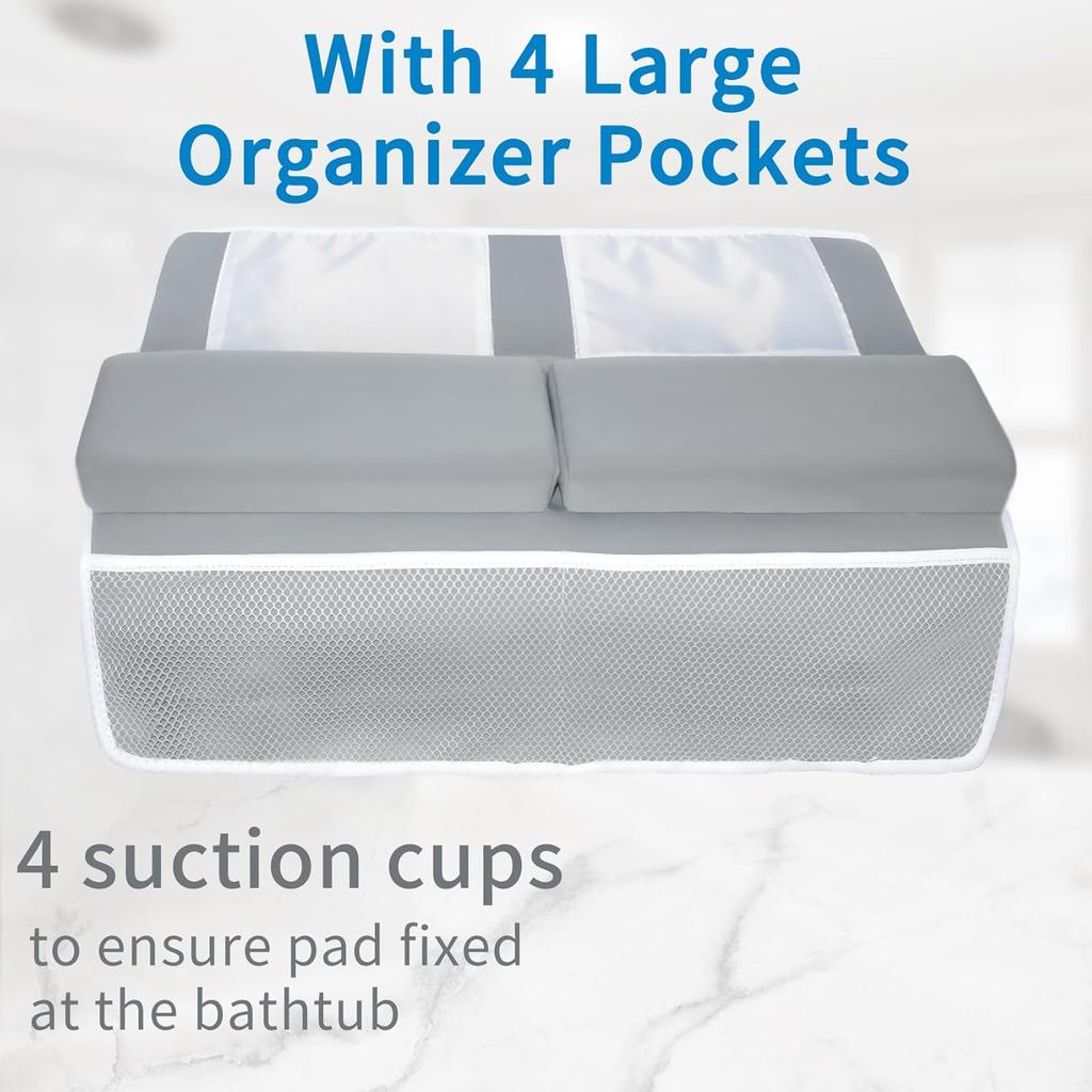 JJGoo Bath Kneeler with Elbow Rest Pad Set, 1.5 inch Kneeling Pad Mat for Bathtub - Gray