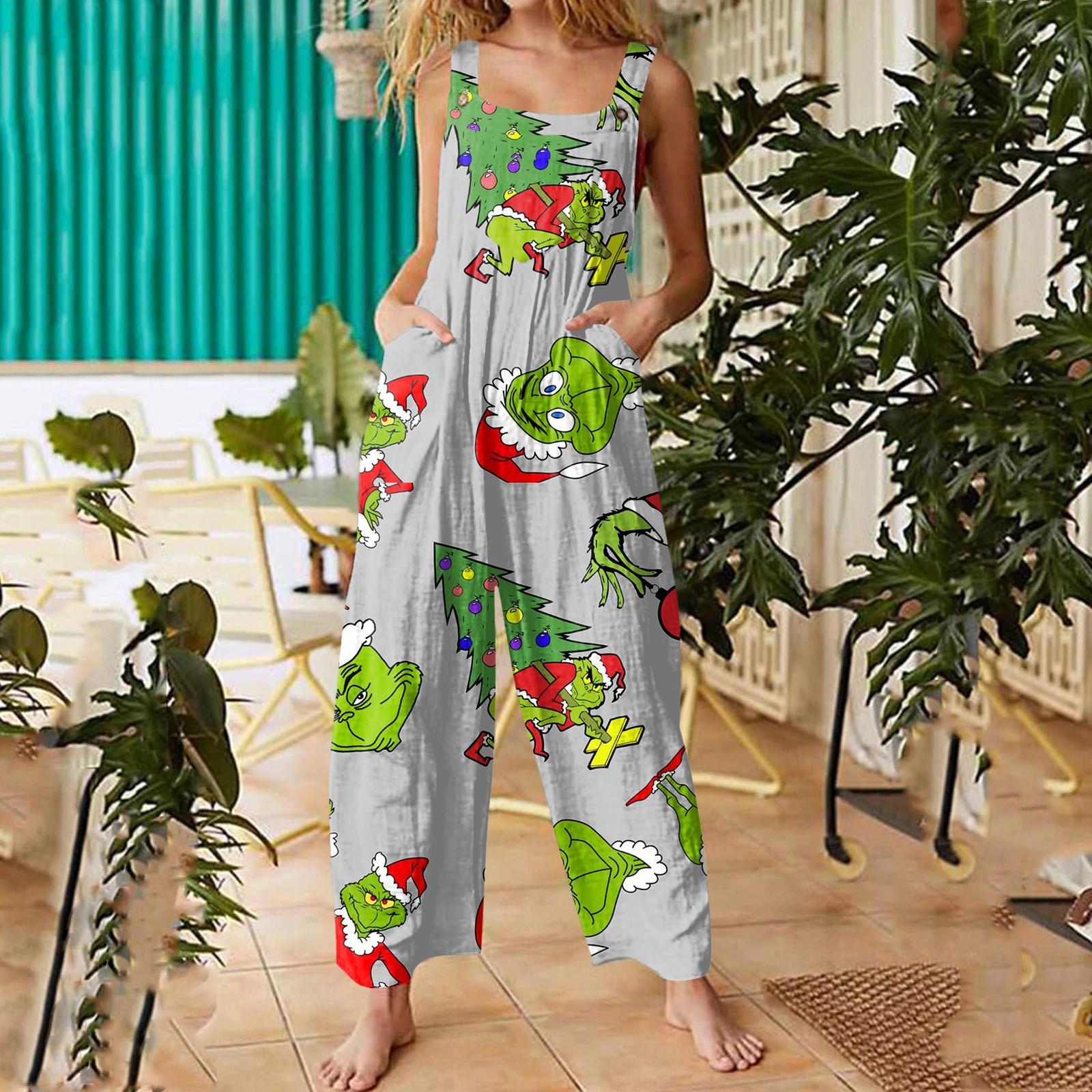 

Женские повседневные комбинезоны с регулируемыми лямками, без рукавов, с рождественским принтом, удобные комбинезоны с карманом XXXXXL