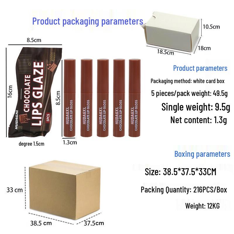 Matte Lip Gloss Set: Five Chocolate Shades, Student-Friendly, Non-Stick Formula