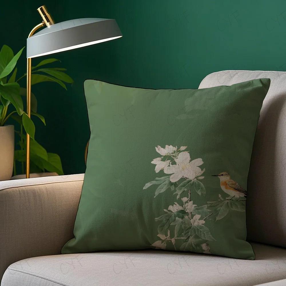 Chinese style flower Flower and bird printing Pillow Case Pillowcase Anti-dustmite Pillow Invisible zipper silky short plush Sof