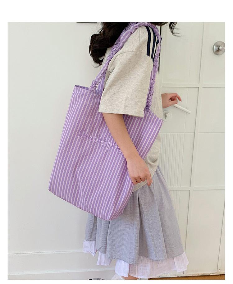 Korean-Style Retro Striped Tote Bag – Large Capacity Shoulder Bag