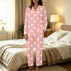Damen Polka Dot Set Langarm-Oberteil und Lange Hose Lässiges Zweiteiler Loungewear für Zuhause Entspannen