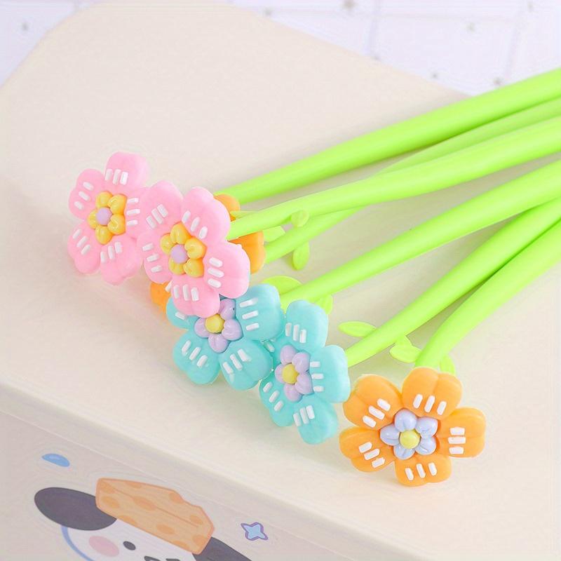 10pcs High-value lines flowers shaking neutral pen black sign pen cartoon creative student fountain pen stationery