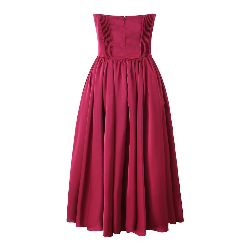 Burgundy High-end Large Skirt Temperament Tube Top Skirt Women's Medium and Long Dress Dress Dress Long Dress