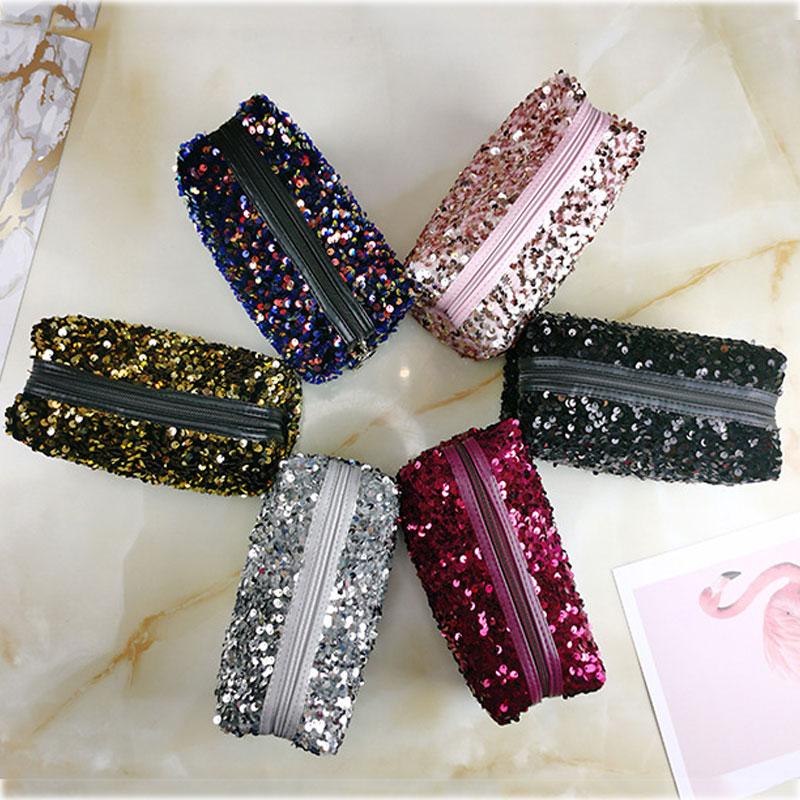 Fashionable Girl Sequin Makeup Bag Travel Storage Bag Exquisite Glitter Cosmetic Storage Case Zipper Pouch Female Purse