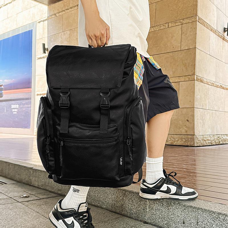 Trendy cool large-capacity travel backpack cross-border new PU retro simple computer backpack high school college student schoolbag