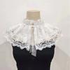 Embroidery Double Layered Lace Up Shawl Wrap Sweet Skirt Decorative Doll Collar Lapel Detachable Fake Collar Top For Women
