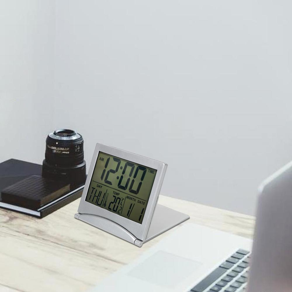 LCD Digital Alarm Clock Foldable Home Decor Time Date Temperature Timer Portable Desk Clock