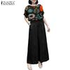 ZANZEA Women Short Sleeve Print Blouse and Wide Leg Pants Summer Two Piece Suit Sets