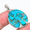 Copper Blue Turquoise 925 Solid Sterling Silver Jewelry Pendant 1.58" GK-5625