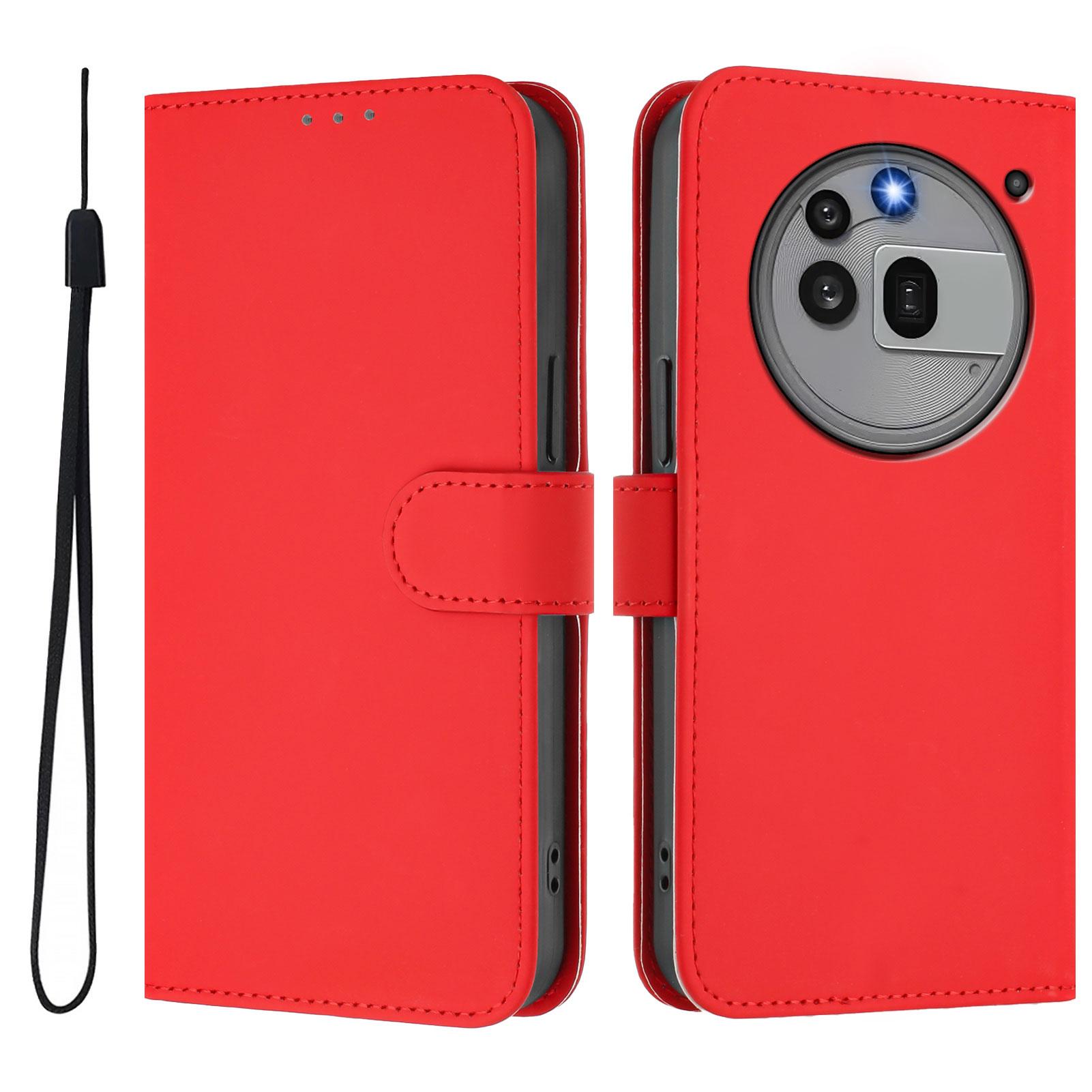 

For Nothing Phone (3a) Pro Case Solid Color Wallet Leather Phone Cover with Strap Bright Red