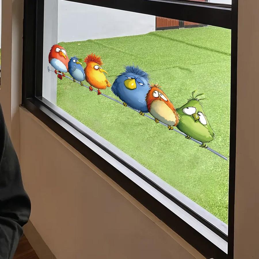 1Pc Vibrant Cartoon Birds Window Clings - Nursery Decals for Kids Room Sunlight Decor Removable Window Stickers Classroom Art