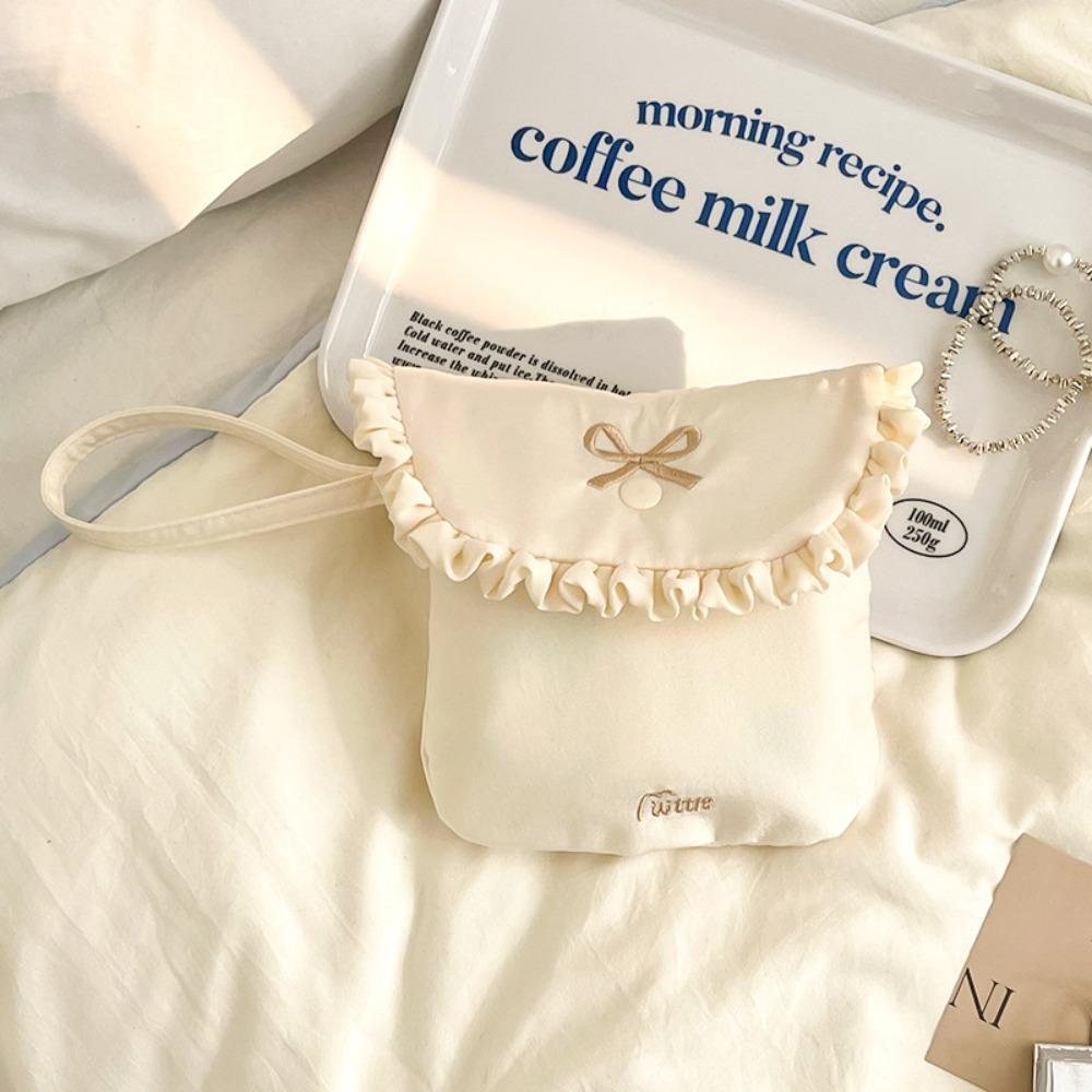

Cute Bow Embroidery Mini Storage Bag Multifunctional Solid Color Sanitary Napkins Bag Mini Handbag Travel