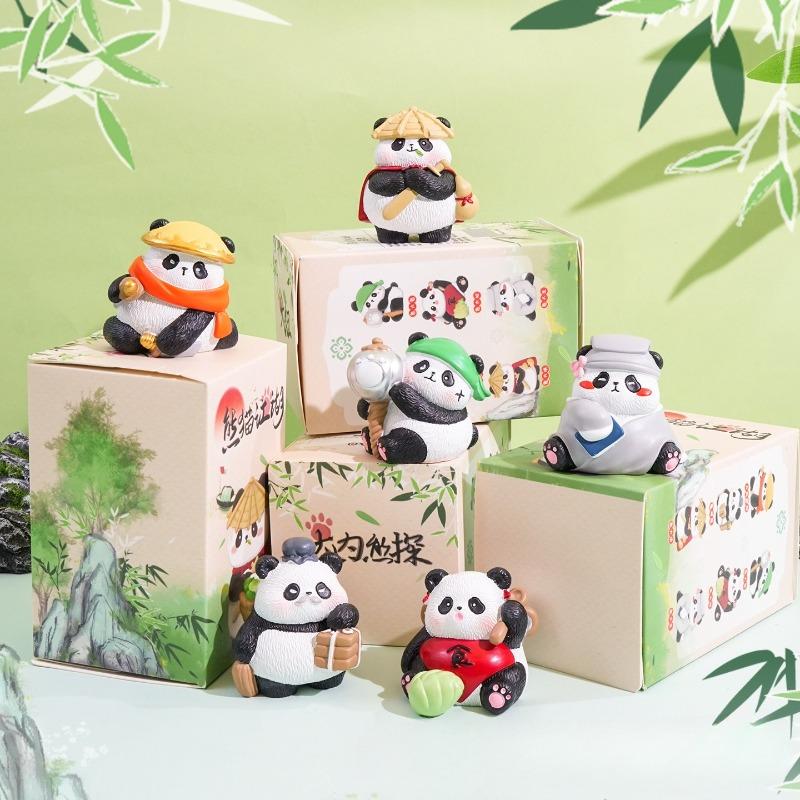 Adorable Resin Wood Carving Panda Figurine. Creative and Exquisite Panda Decorative Item for The Desktop. Cultural and Creative Product.