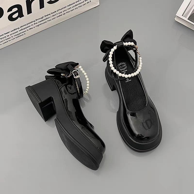 Fashion Women's Mary Jane Shoes Bow Tie Lolita Shoe Thick Heels Oxford Shoe Cosplay Retro Womens Patent Leather High Heels Zapatos Mujer