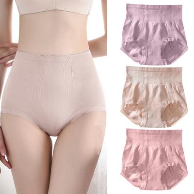 Women High Waist Seamless Panties Hip Lifting Tummy Control Lace Trim