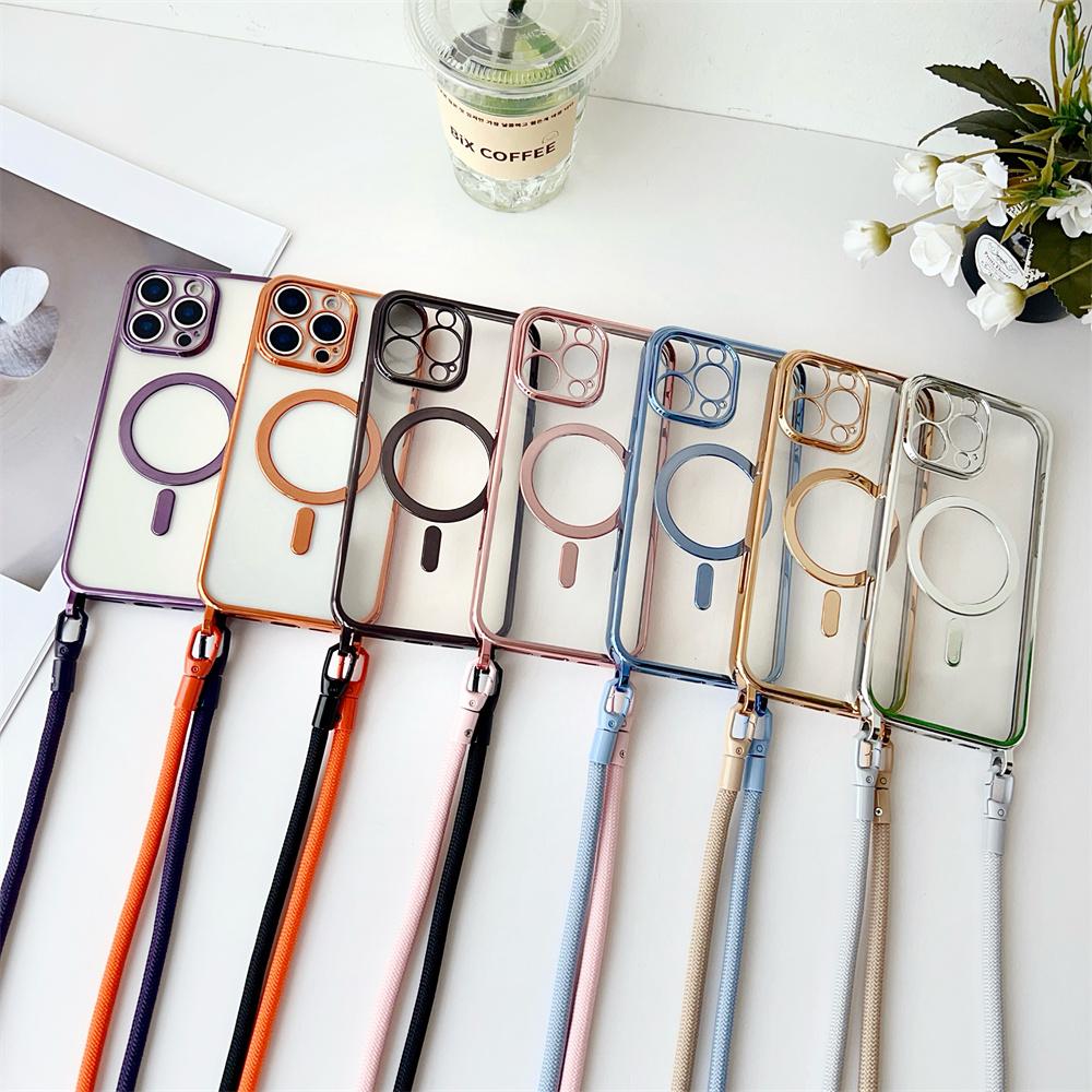 Crossbody Lanyard Transparent Magnetic for Magsafe Phone Case for IPhone Air 17 16 15 14 13 12 Pro Max 16 Plus Protective Cover