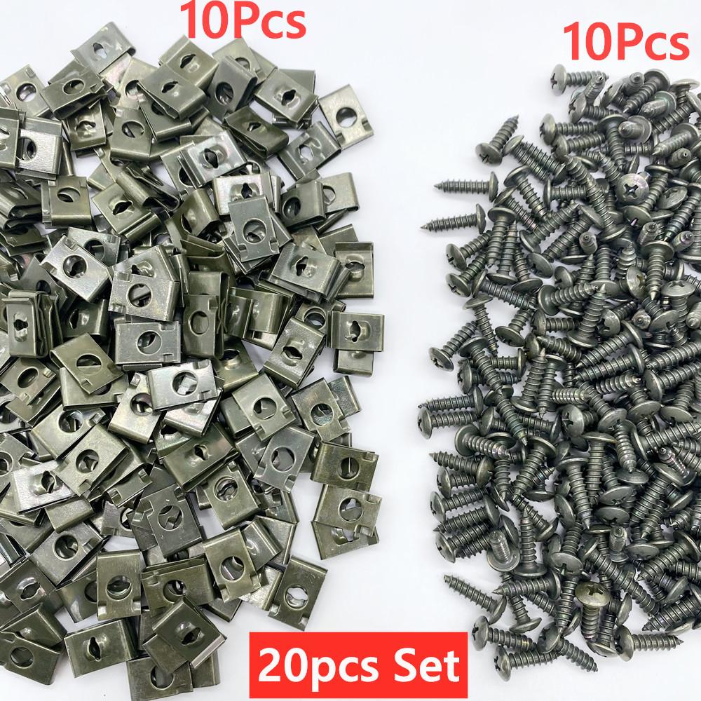 100pcs/20pc Mixed Car Metal Screw Tapping Fastener Clip U-Type Clip with Screw Anti-rust Protection Clip Screw Buckle Iron Sheet