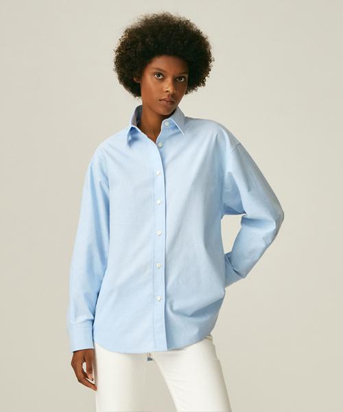 Lady Volume Placket Point Oxford Shirt_Blue Blue/M