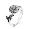 Adjustable Open Ring With Vintage Daisy Motif Copper Plated Unisex Boho Chic Statement Jewelry
