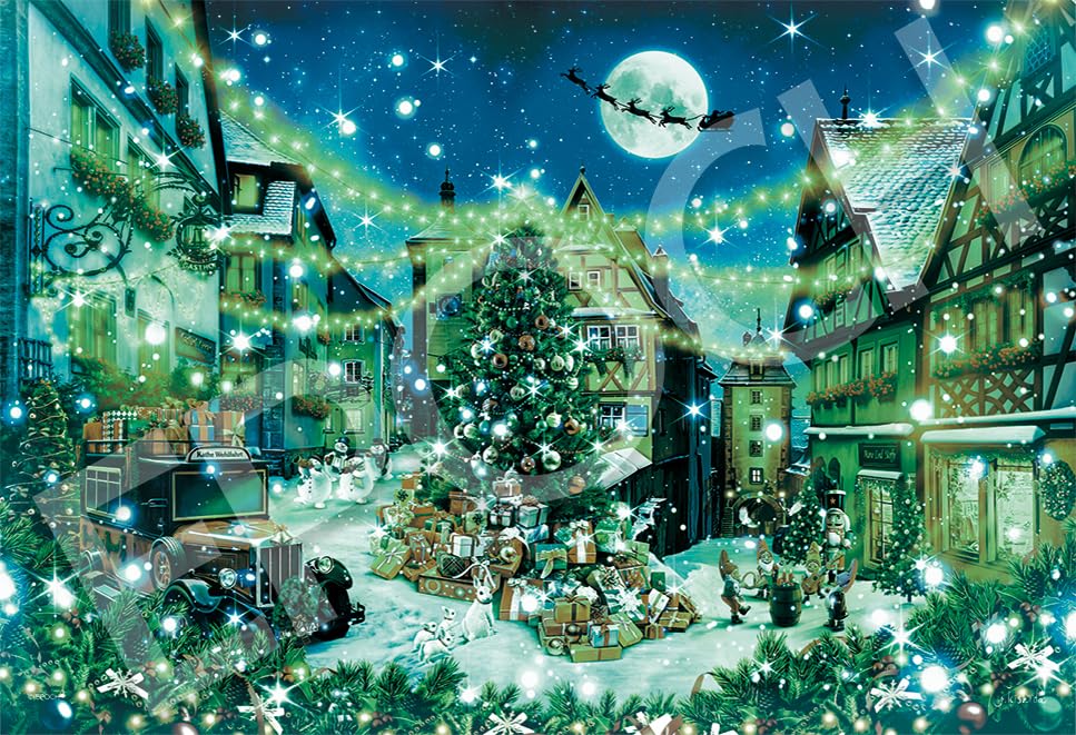 Epoch 300-piece Jigsaw Puzzle Illustration/Art Fantasy Art: Christmas Night in Rothenburg (26 x 38 cm) 28-402s with Glue, Spatula, and Score Ticket
