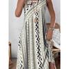 Round Neck Color Block Striped Midi Dress Sleeveless Loose Fit Side Hidden Pocket Irregular Split Hem Casual Daily Sundress