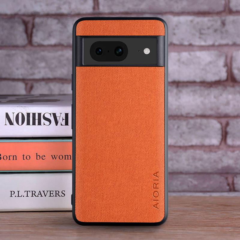 

Luxury Textile Leather Case for Google Pixel 8 Pro 7 7A 6 6A 5 5A 4 XL 4A 5G Soft TPU with Hard PC 3in1 material Phone Cover 4A 5G помаранчевий