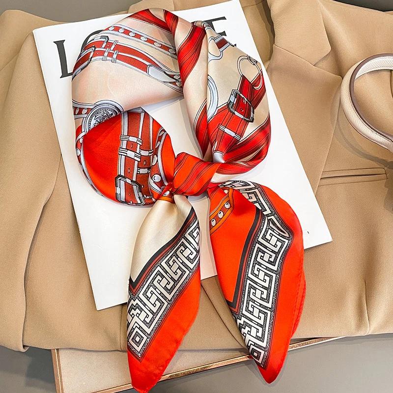 Chain 70*70Cm Square Scarf For Women Fashion Decoration Flight Attendant Bandana Printed Headband Holiday Headband Shawl