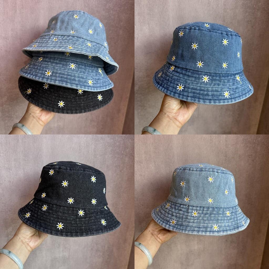 Japanese Ins Embroidered Daisy Bucket Hat With Sun Protection For Summer Casual Wear