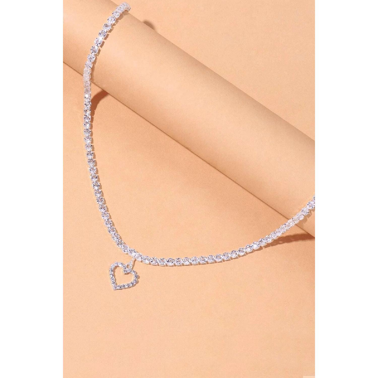 

Women s Zircon Stone Waterway Rhinestone Heart Necklace серебряный