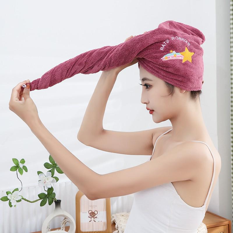 Women's Coral Fleece Embroidery Bath Cap - Soft, Absorbent, Thick Dry Hair Towel Wrap