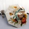 Frog and Flowers pattern, automatic folding umbrella, portable and foldable design, 8 ribs, a Christmas or birthday gift.