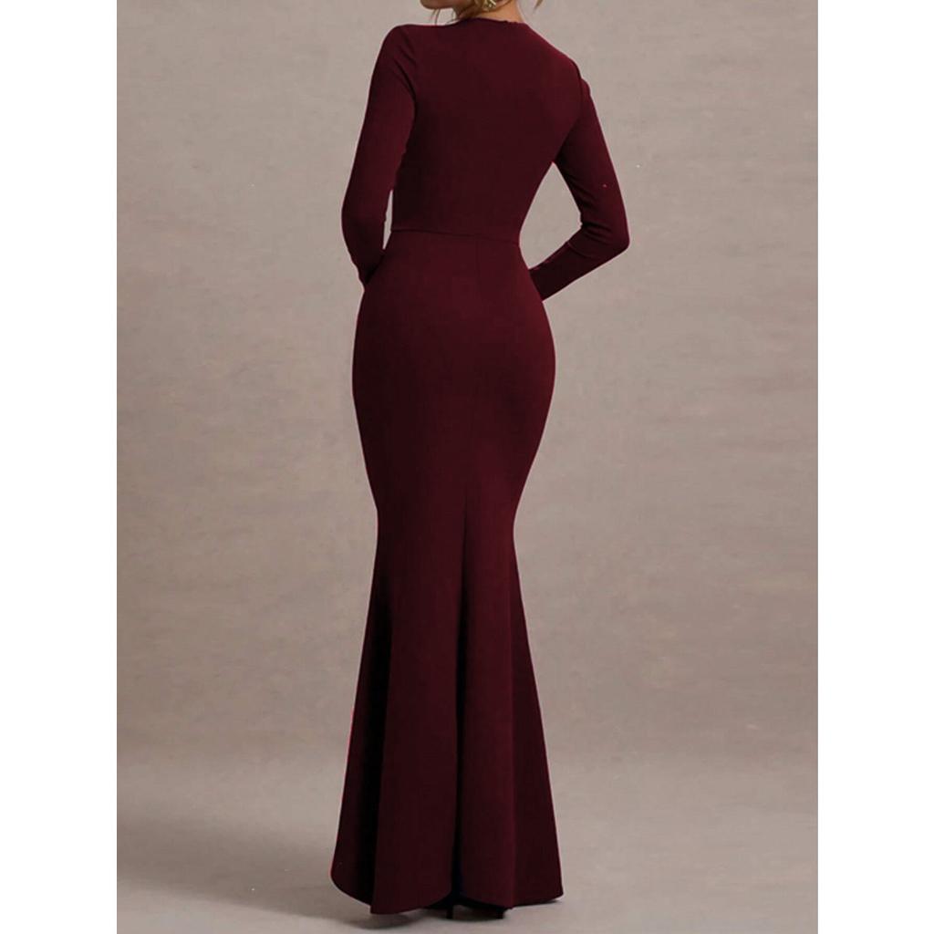 Women's Fall Ruffled Long Sleeve Dress, Bridesmaid Dress for Wedding Party Evening Gown