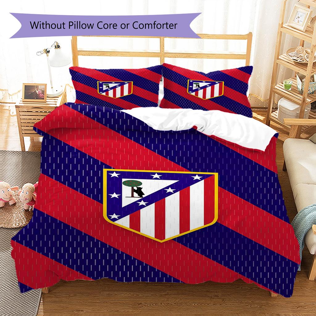 Atletico Madrid Logo Muster Bettwäsche Set Bettbezug Kissenbezug Heimdeko Geschenk (1 Bettbezug + 2 Kissenbezüge, ohne Füllung)