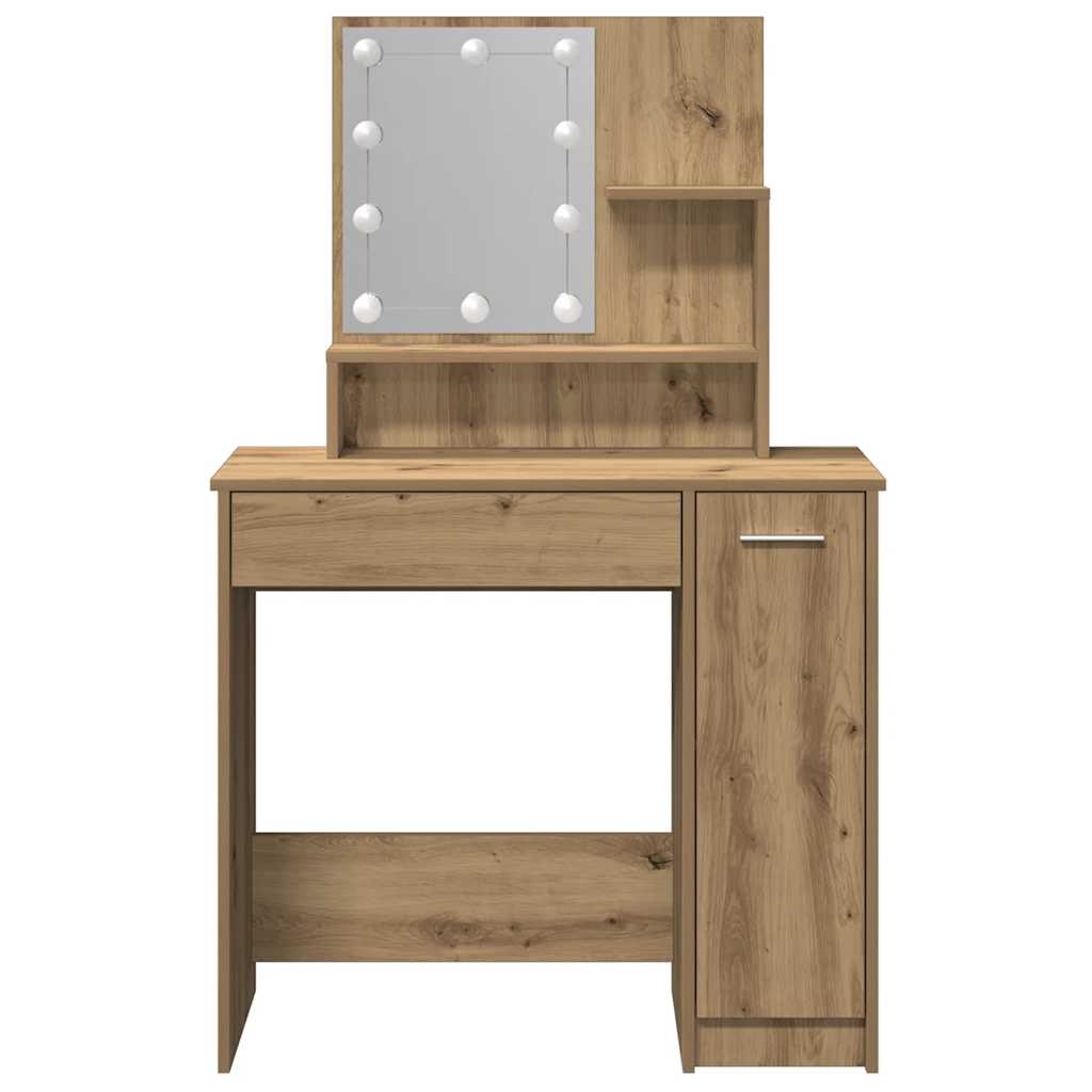 Makeup Vanity with LED Lights Artisan Oak Finish 86.5 X 35 X 136 Cm