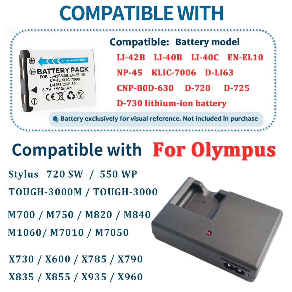 LI-40C Charger for Camera Olympus LI-42B,LI-40B,LI-41C,EN-EL10,NP-45,KLIC-7006,D-LI63,CNP-80 Battery Charger LI40B,LI42B,LI40C