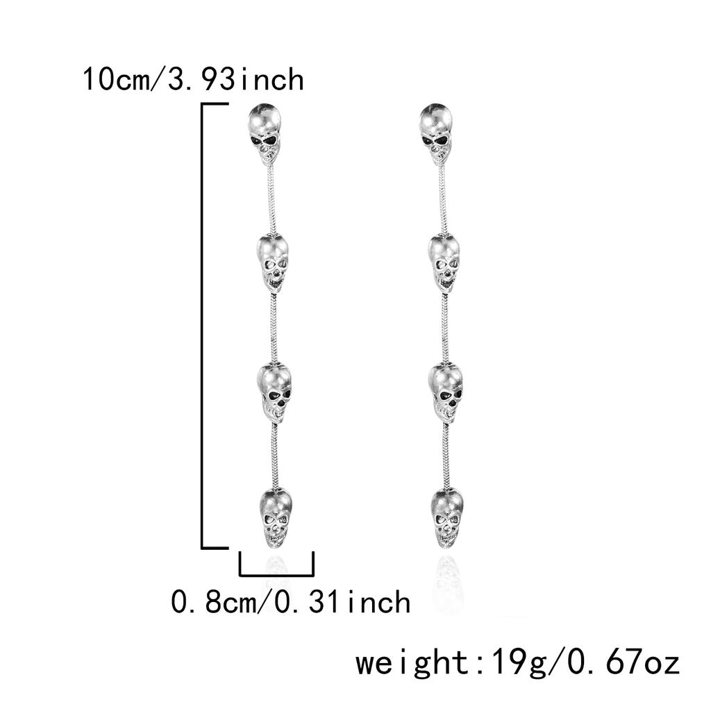 Halloween Long Tassel Skull Head Hanging Earrings for Women Vintage Silver Color Moon Skeleton Drop Earring Girls Party Jewelry