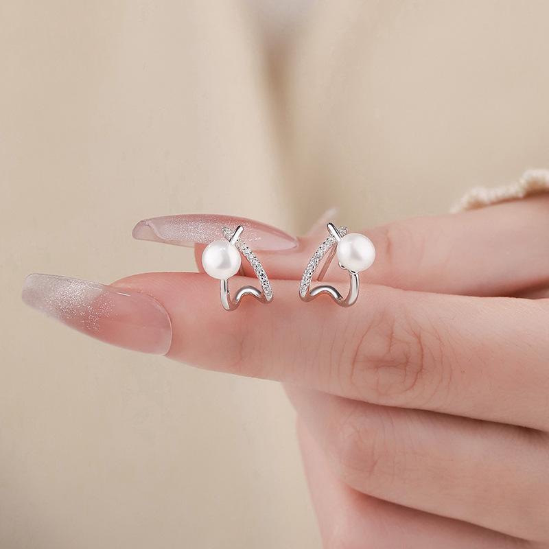 Cross Pearl Earrings  Simple Yet Luxurious  Niche Design and Versatile Earrings