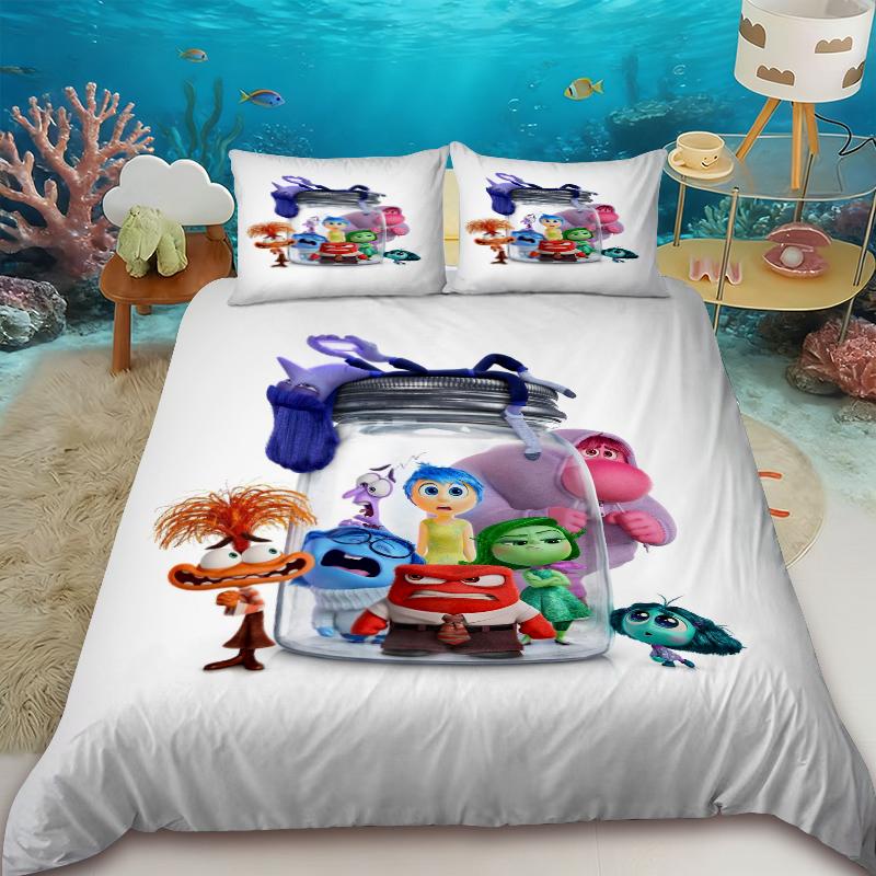 Inside Out Cartoon Duvet Cover Anime Bedding Set Quilt Cover with 2 Pillocase Queen King Full Bedroom Decor