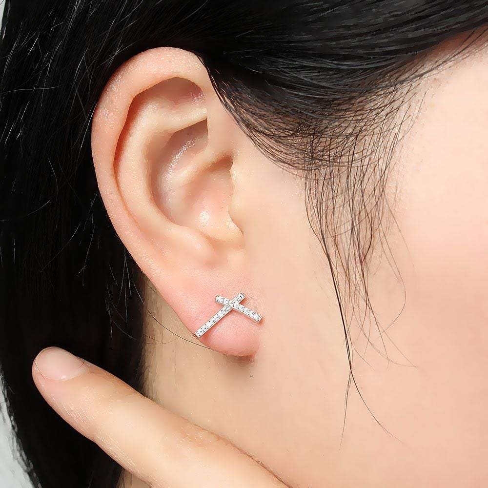 Silver Cubic Earrings, Circle Drop Earrings, Slim Round Earrings, 925 Silver Earrings, 925 Silver Earrings, Cross Earrings