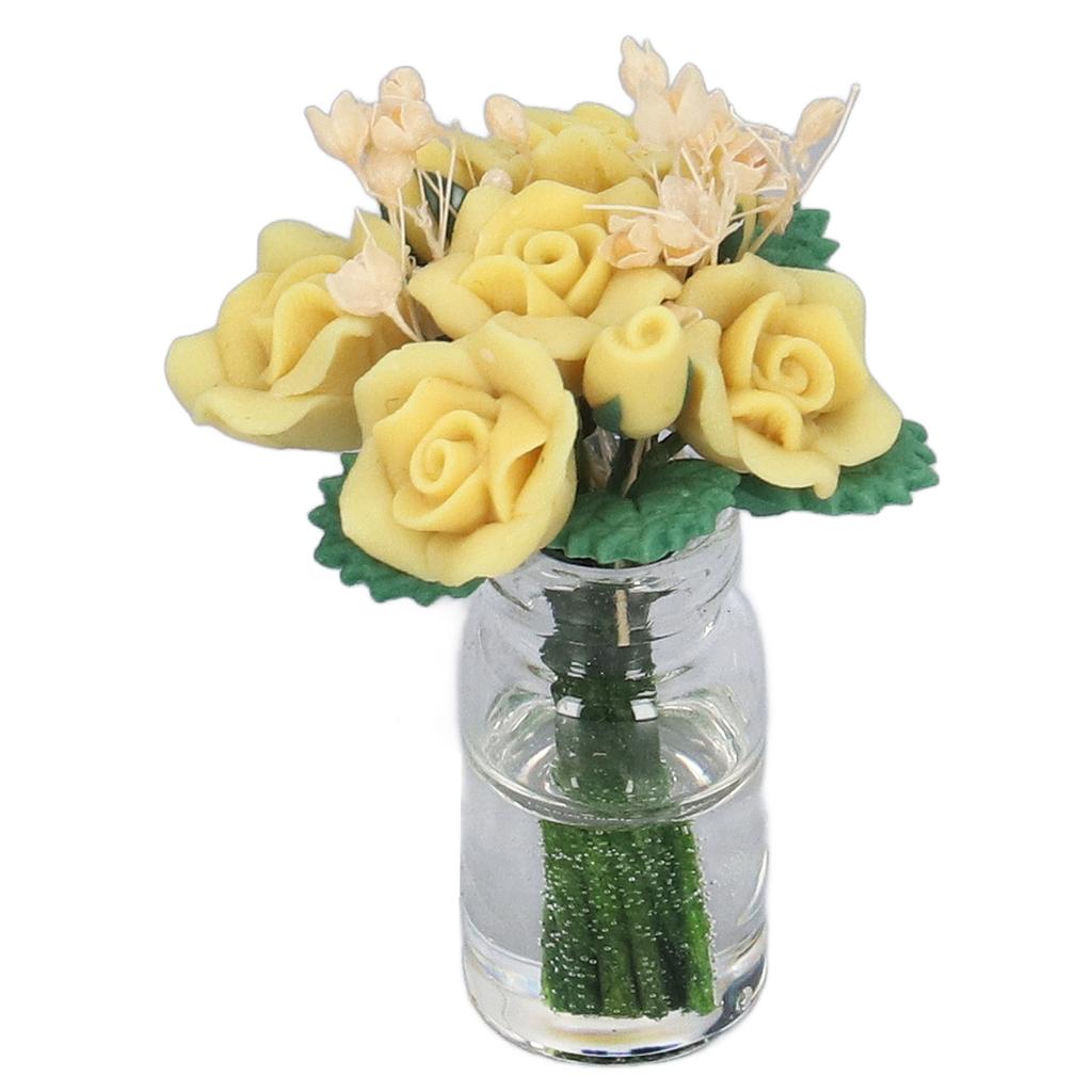 1:12 Dollhouse Yellow Rose Model Cute Simulated Miniature Clay Flower Decoration Accessories Gift