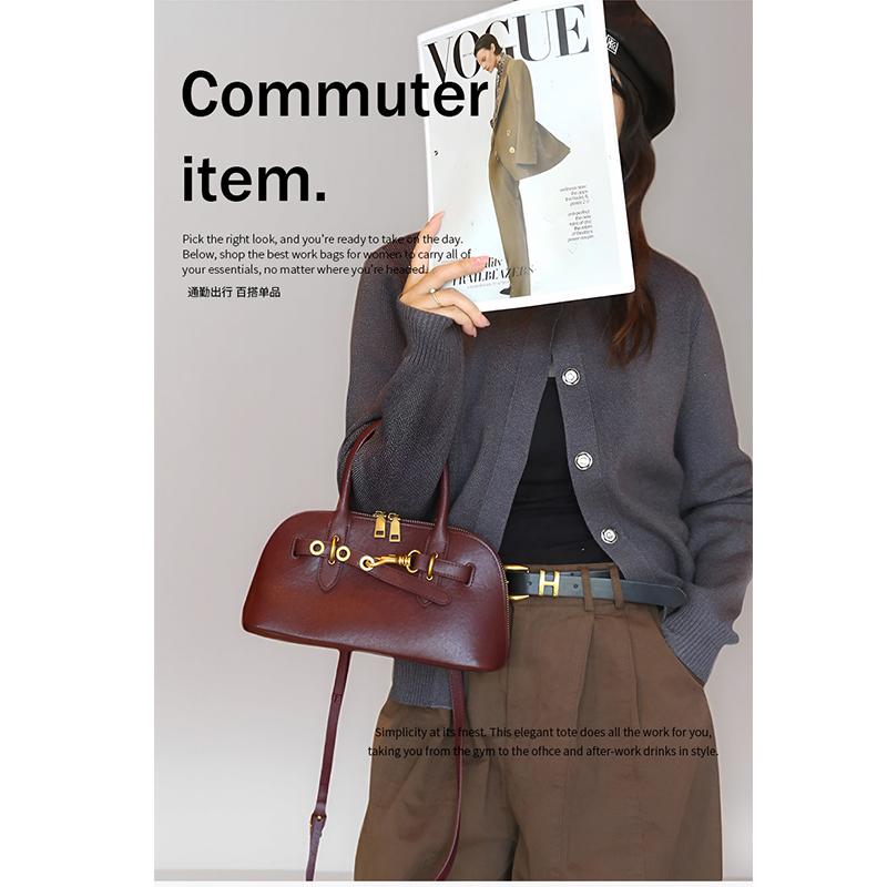 Luxury Brand Genuine Leather Women Handbags Fashion Gold Buckle Shoulder Bags Women Retro Cowhide Boston Bags Lady