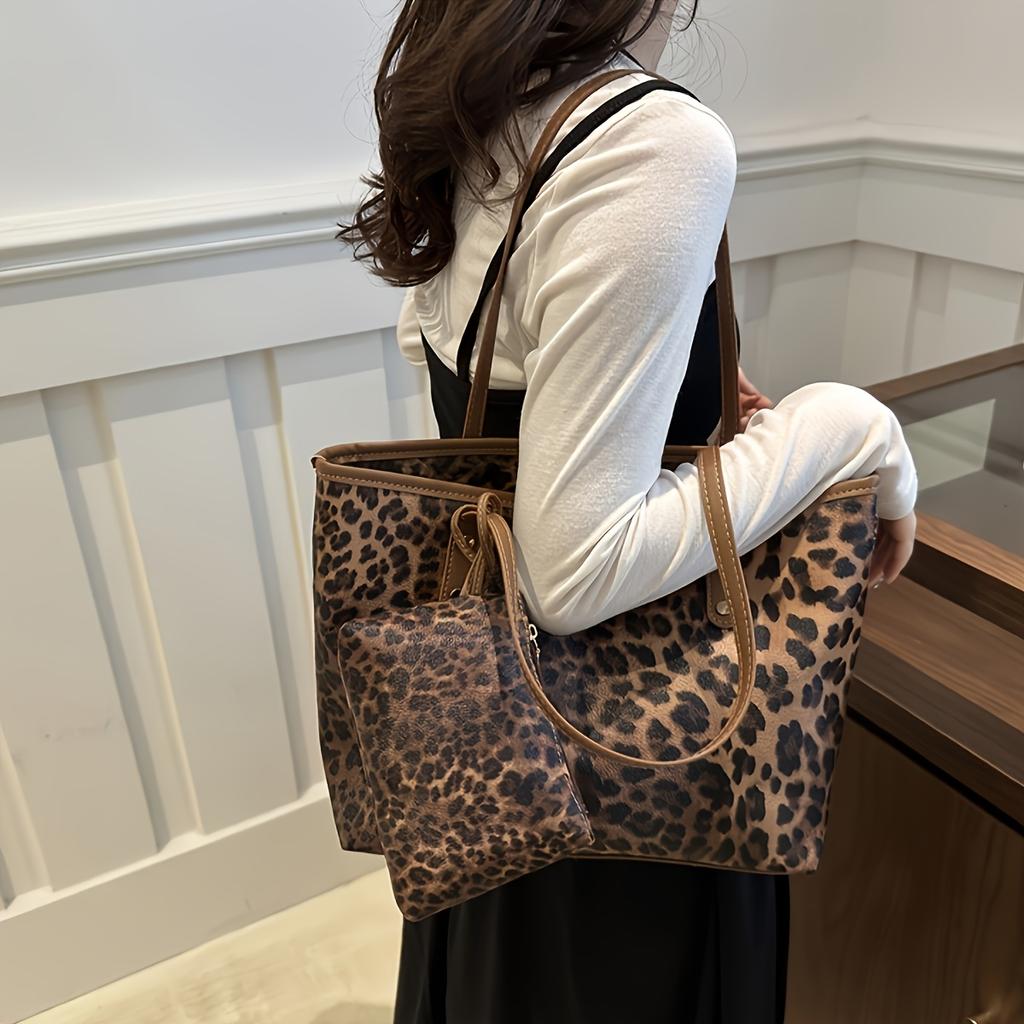 Vintage Animal Print Autumn New Leopard Print Suit Shoulder Bag, European and American Large Capacity Fashion Personalized Casual Style