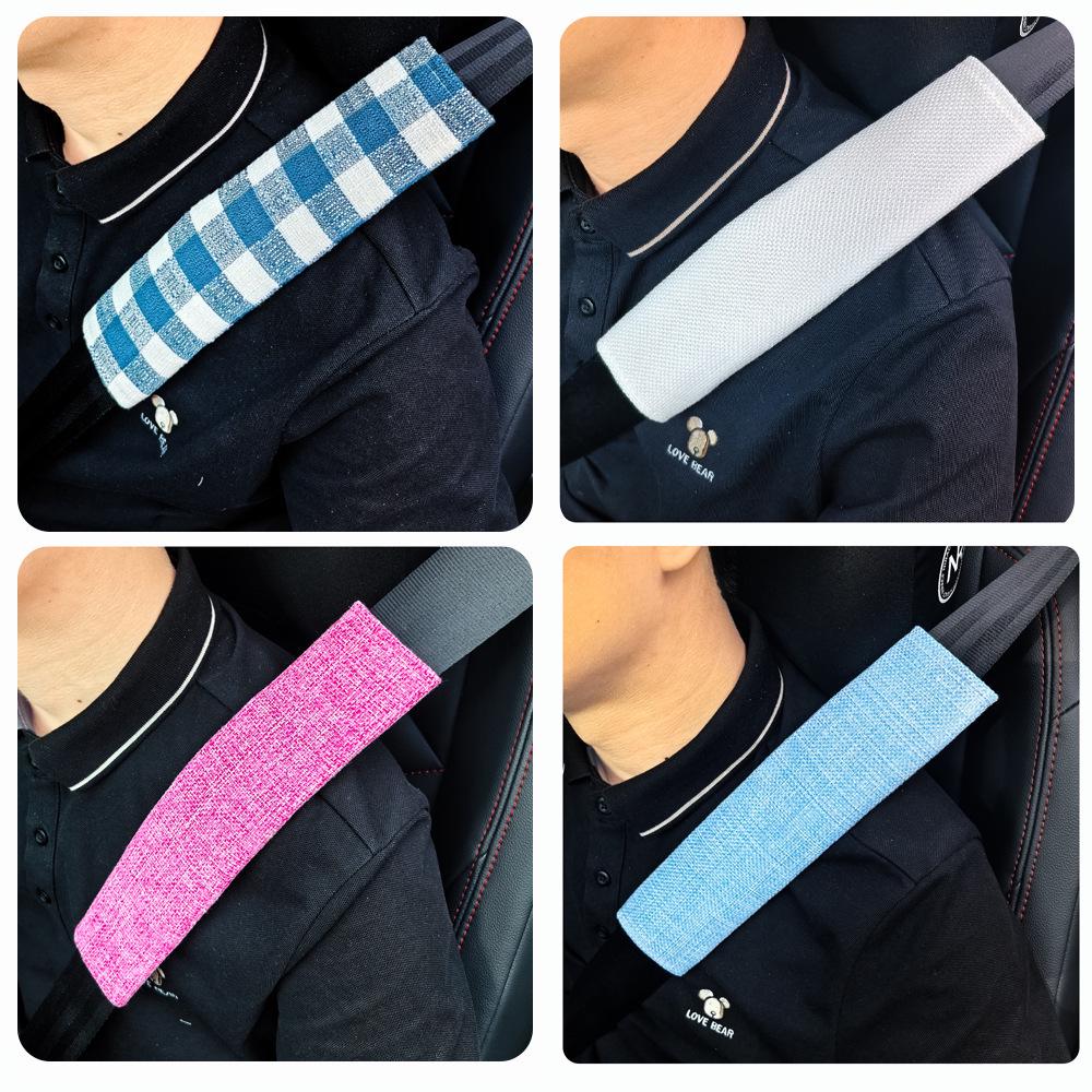 Plaid Car Seat Belt Shoulder Pad Cover - High-Grade Fabric, Anti-Wear