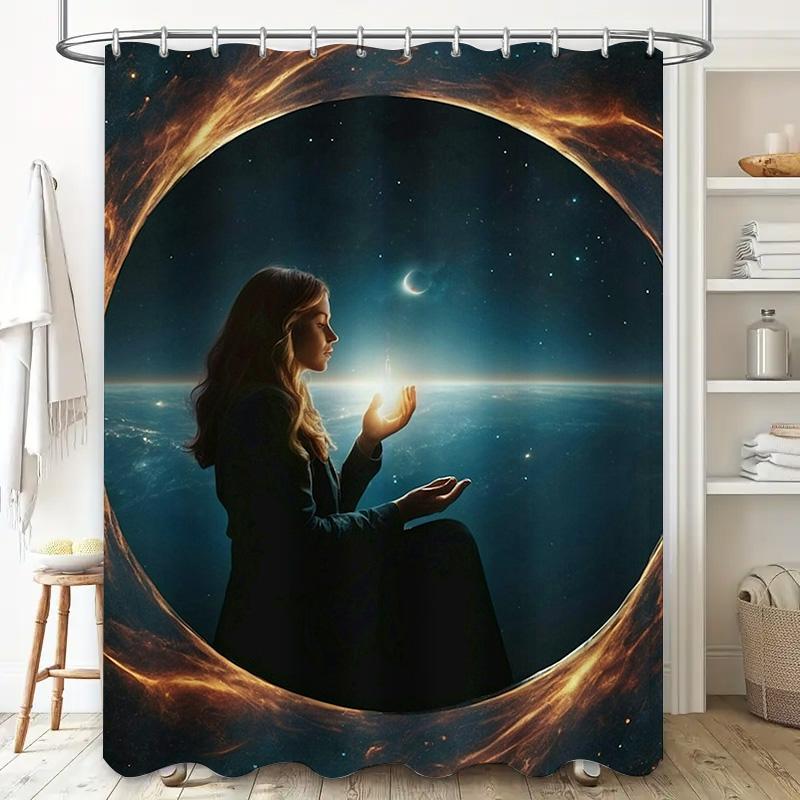 Cosmic Woman In Ring Shower Curtain - Waterproof, Mildew-Resistant, Machine Washable For Mystical Bathroom Decor